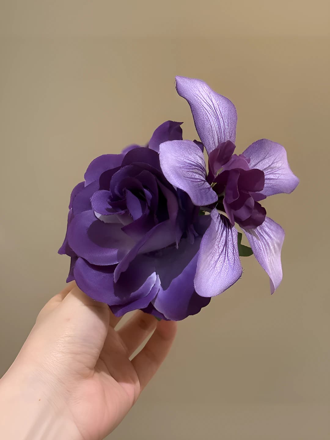 1# purple flower hair clip approx. 15cm-base clip 6.5cm