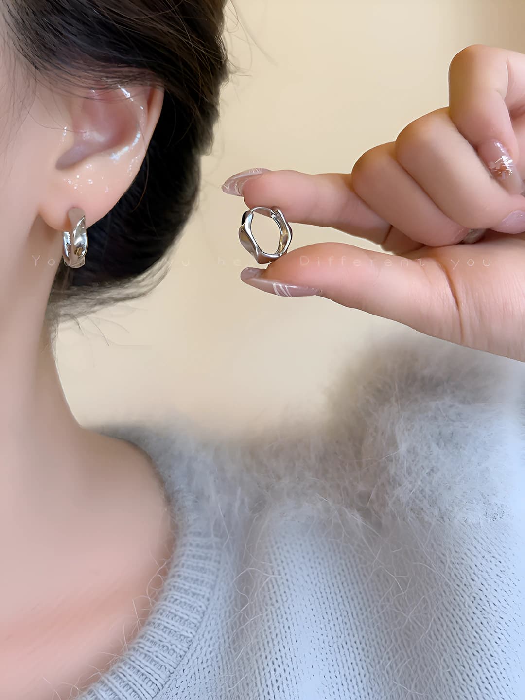 Women's 2026 geometric irregular metal earrings, 925 silver post, Korean-Japanese style