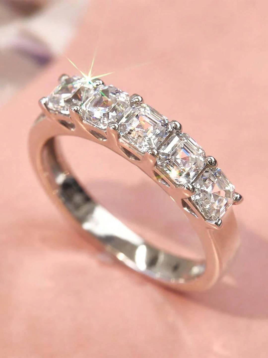 Women's minimalist square zircon ring, geometric shape, Euro-American style
