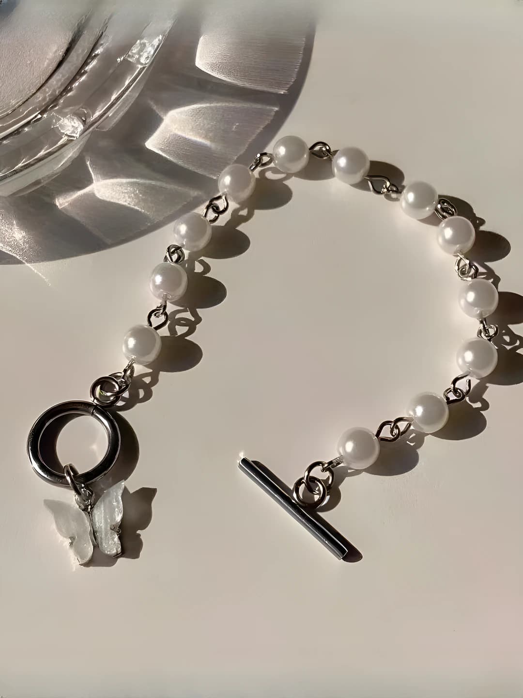 Women's Korean style ins pearl butterfly bracelet with electroplating