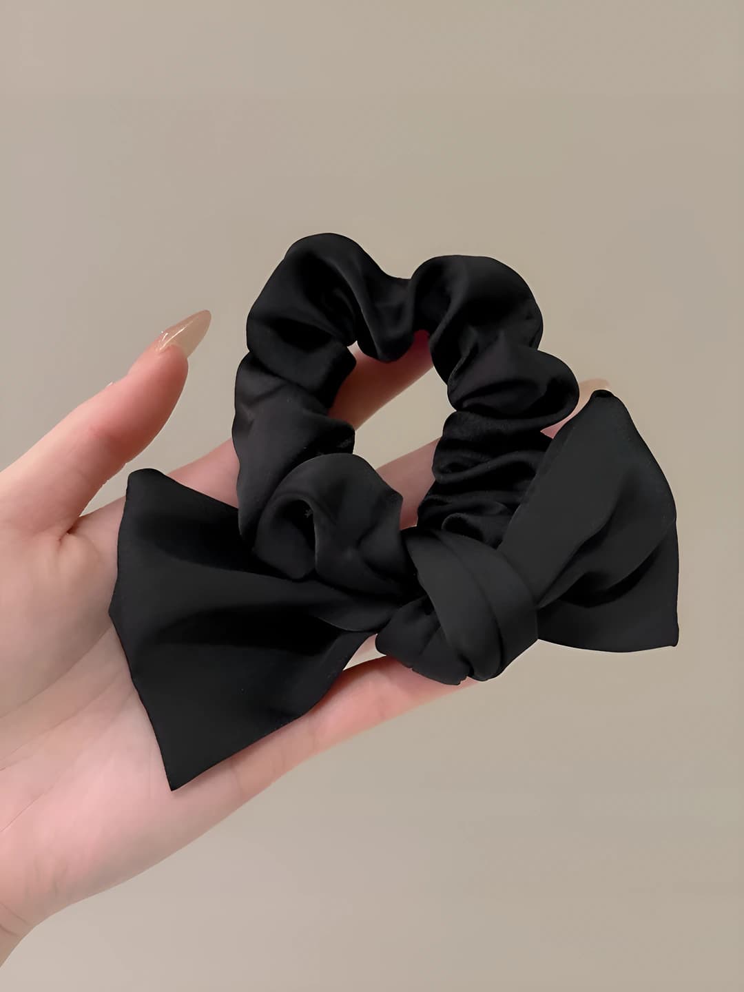 Black bow hair tie - 12 cm