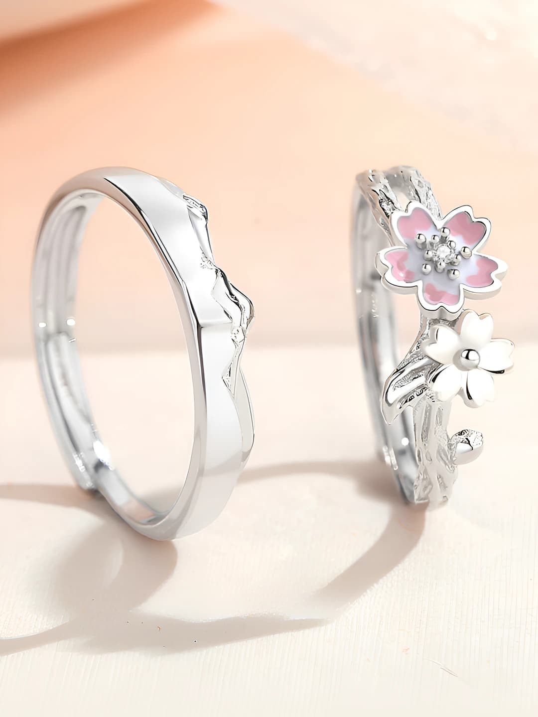 Women's open couple rings with floral design, copper, boho style, Valentine's Day gift