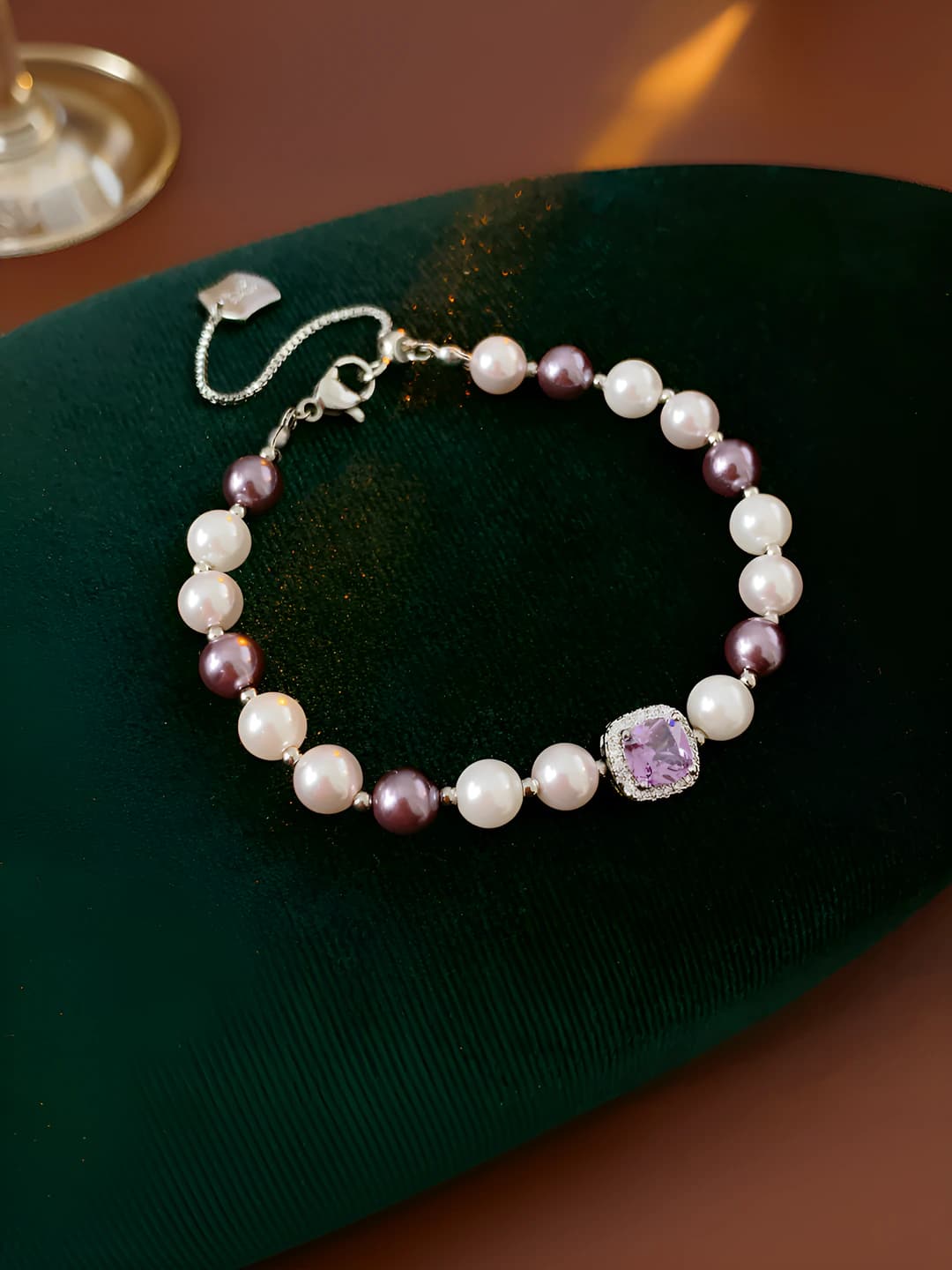 55# Bracelet - Kumush-Binafsha-Marvarid 6mm