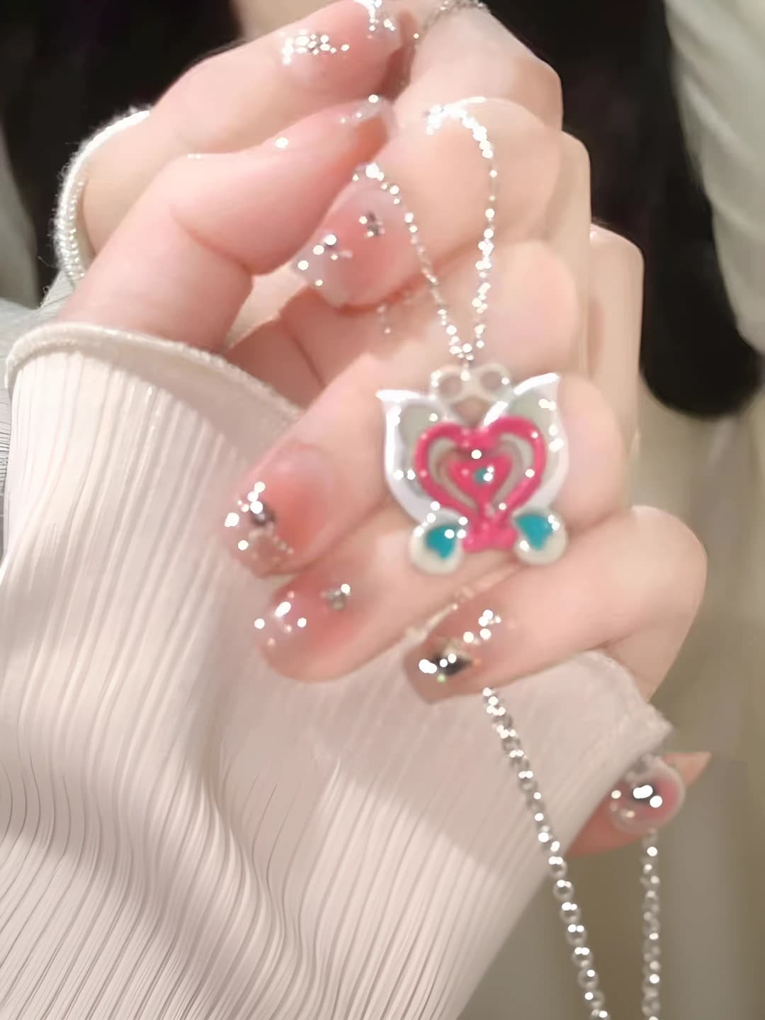 Women's necklace: 2026, enameled, bow shape, insect and butterfly design element, cross chain, 41-50 cm