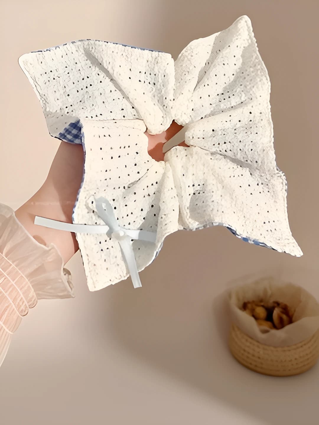 1# Blue plaid lace double-sided-square 24 cm