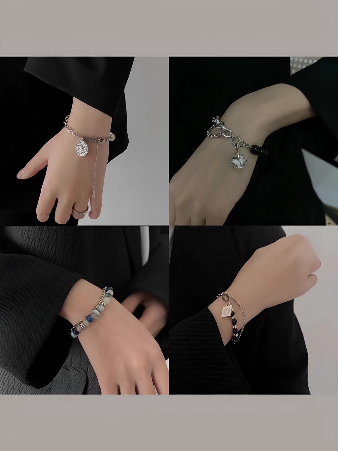 Women's beaded bracelet with pendant charm, geometric design, cold style, titanium steel, electroplated, beads and charm