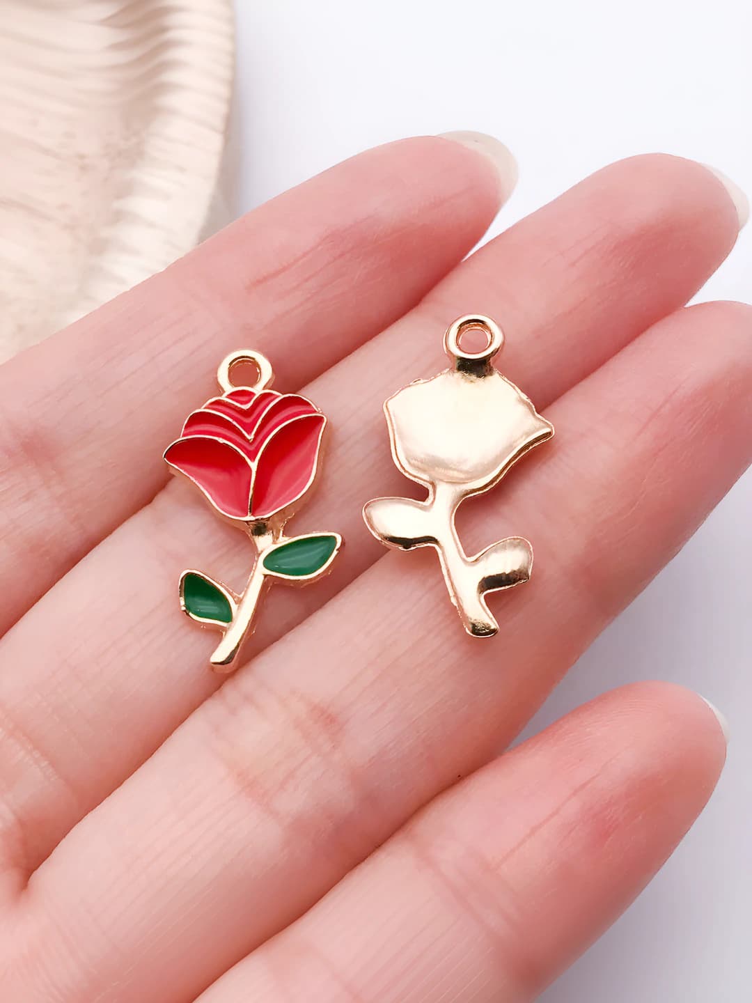 Red enamel rose 12x23mm