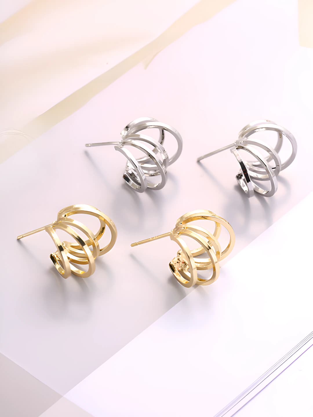 Ayollar uchun metall C-shakl geometrik dizayn elementi earringlar, 925 kumush tirqish, elektroplating ishlov texnologiyasi, elegant uslub