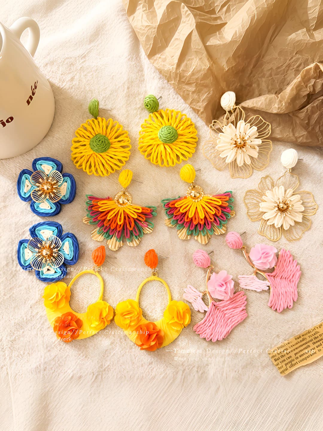 Women's summer vacation style earrings with flowers and stars, geometric design