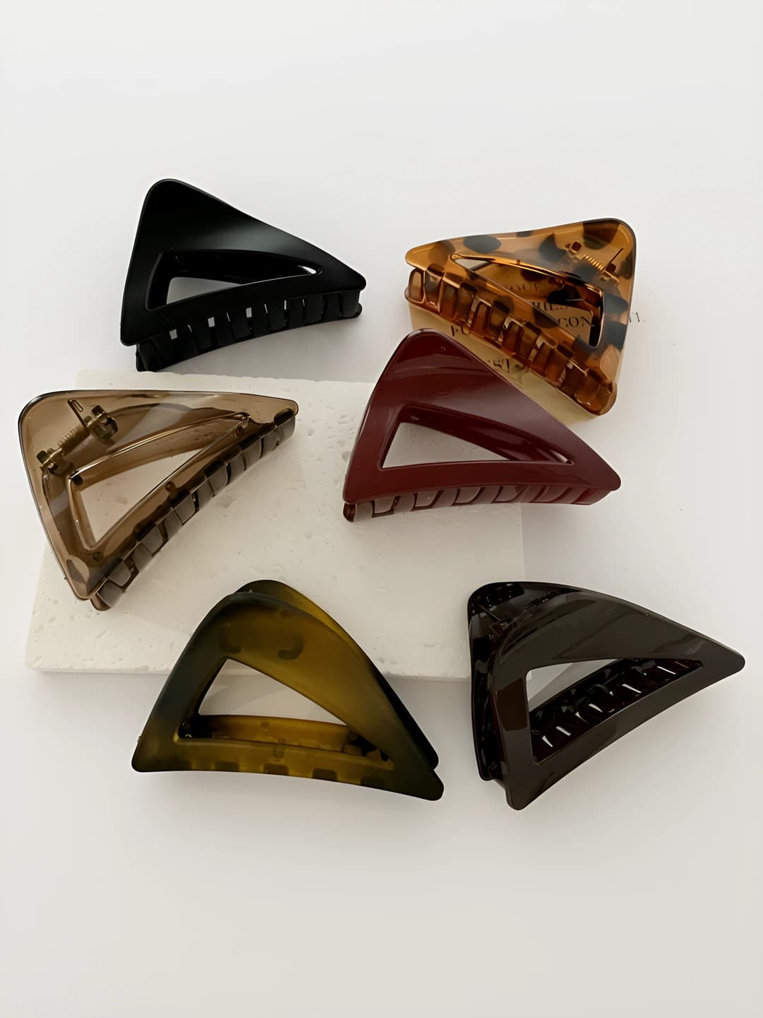 Women's hair clips and combs: Korean style acrylic shark clips, geometric design element, handmade