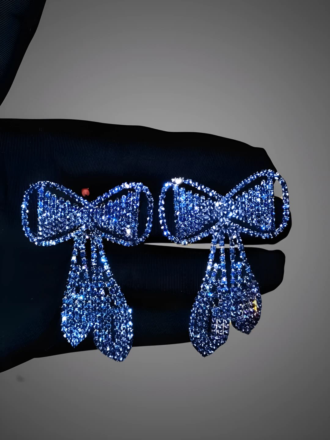 Blue bow long tassel earrings 976