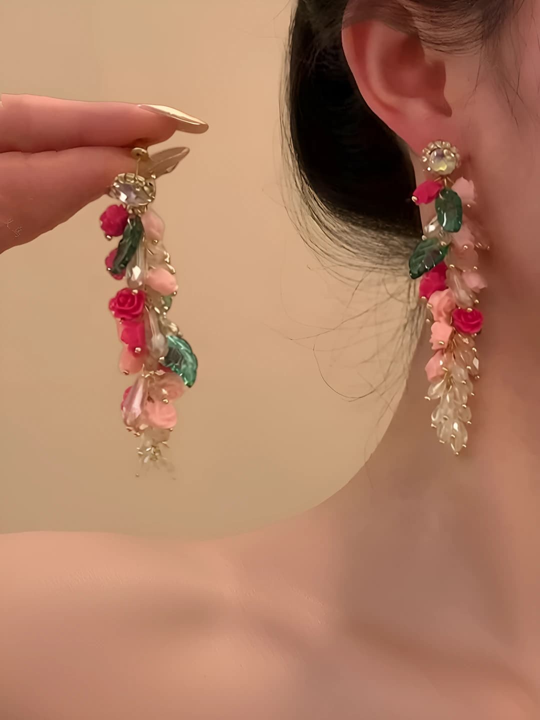 Серебряная игла - Розовый цветок с кисточкой