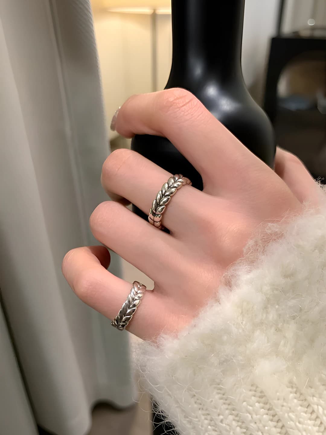 Women's retro costume ring made of bronze with electroplating, open ring, wheat ear design