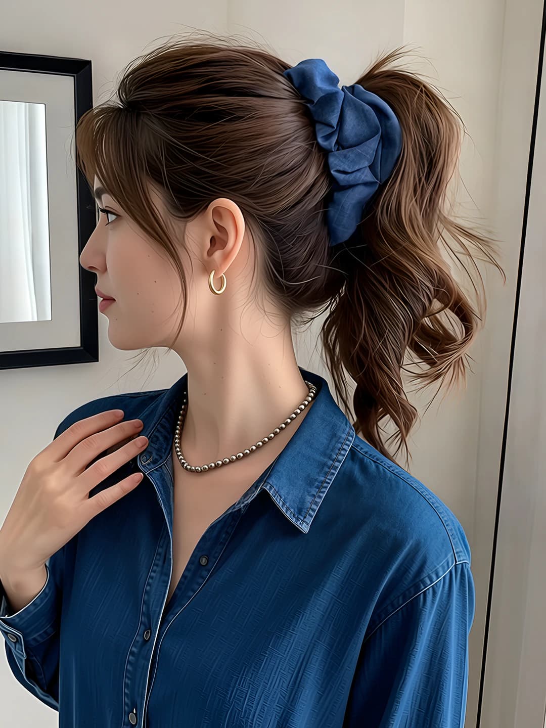Women's hair clips and combs: Denim triangular claw clip for high ponytail in Korean style