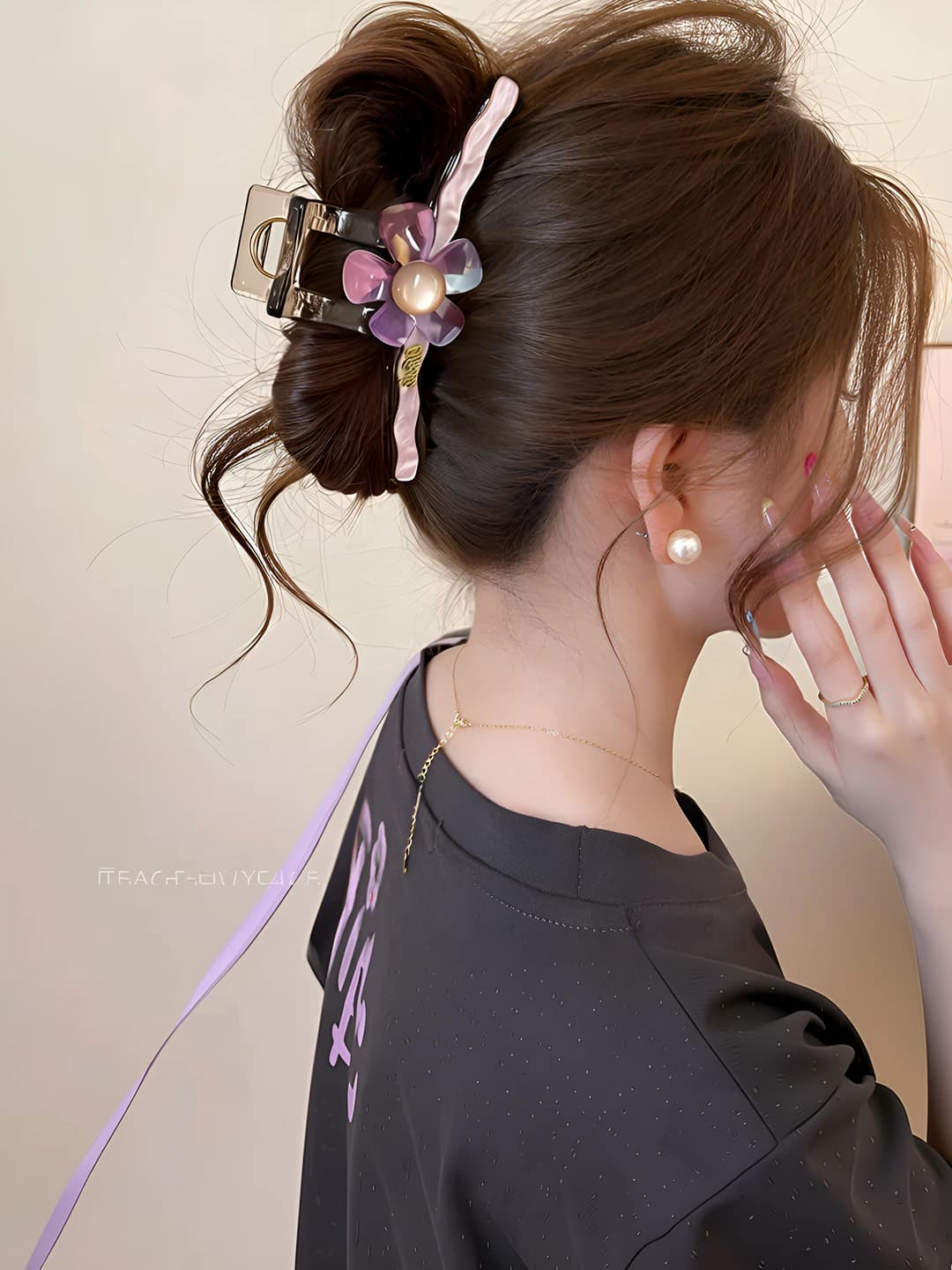 Hazy purple gradient 5-petal flower claw clip - 13cm
