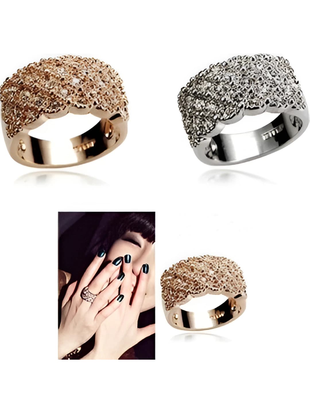 Women's rhinestone pavé ring in Korean style with geometric design, cloud and wave elements