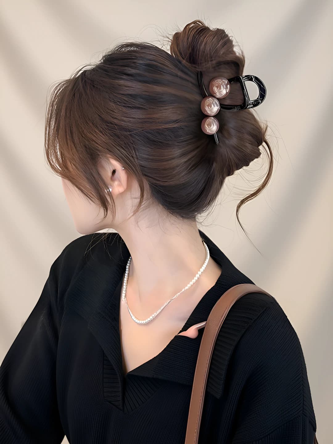 1# Glossy black bg clip, 8 cm, dark coffee pearl