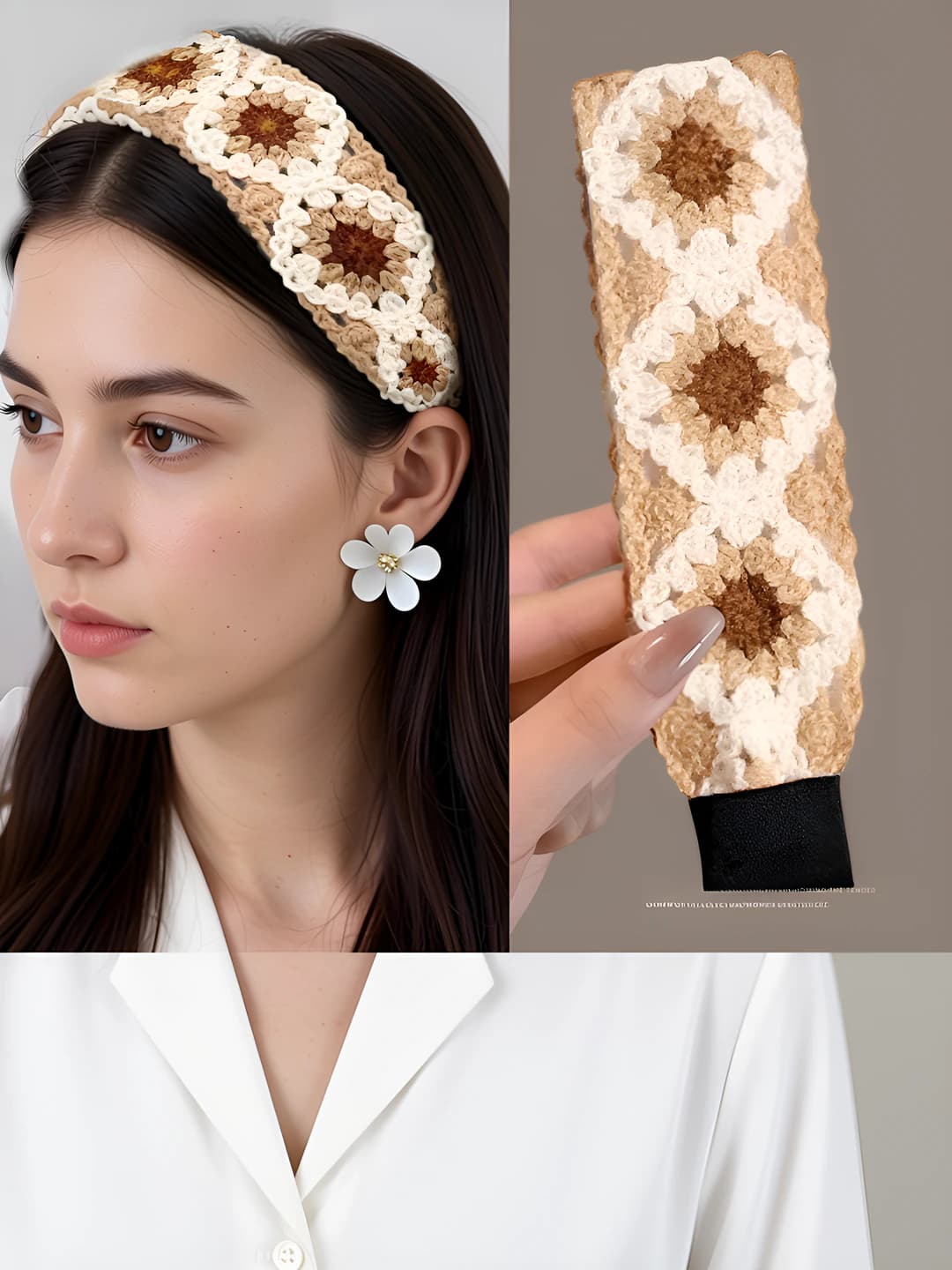 Women's crocheted floral headband, fabric, ethnic style
