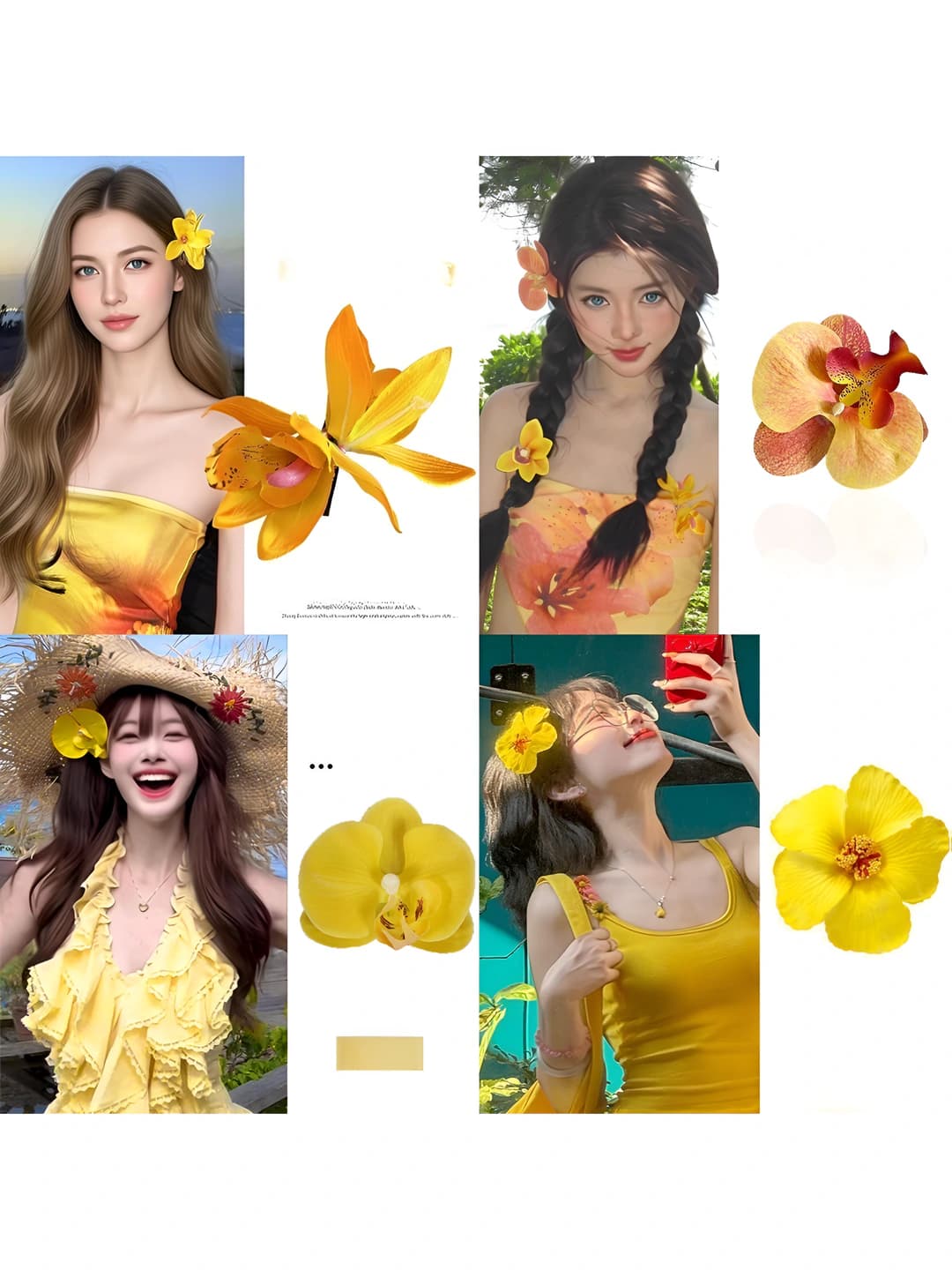 Women's flower hair clips and combs: handmade, mixed material, Korean style