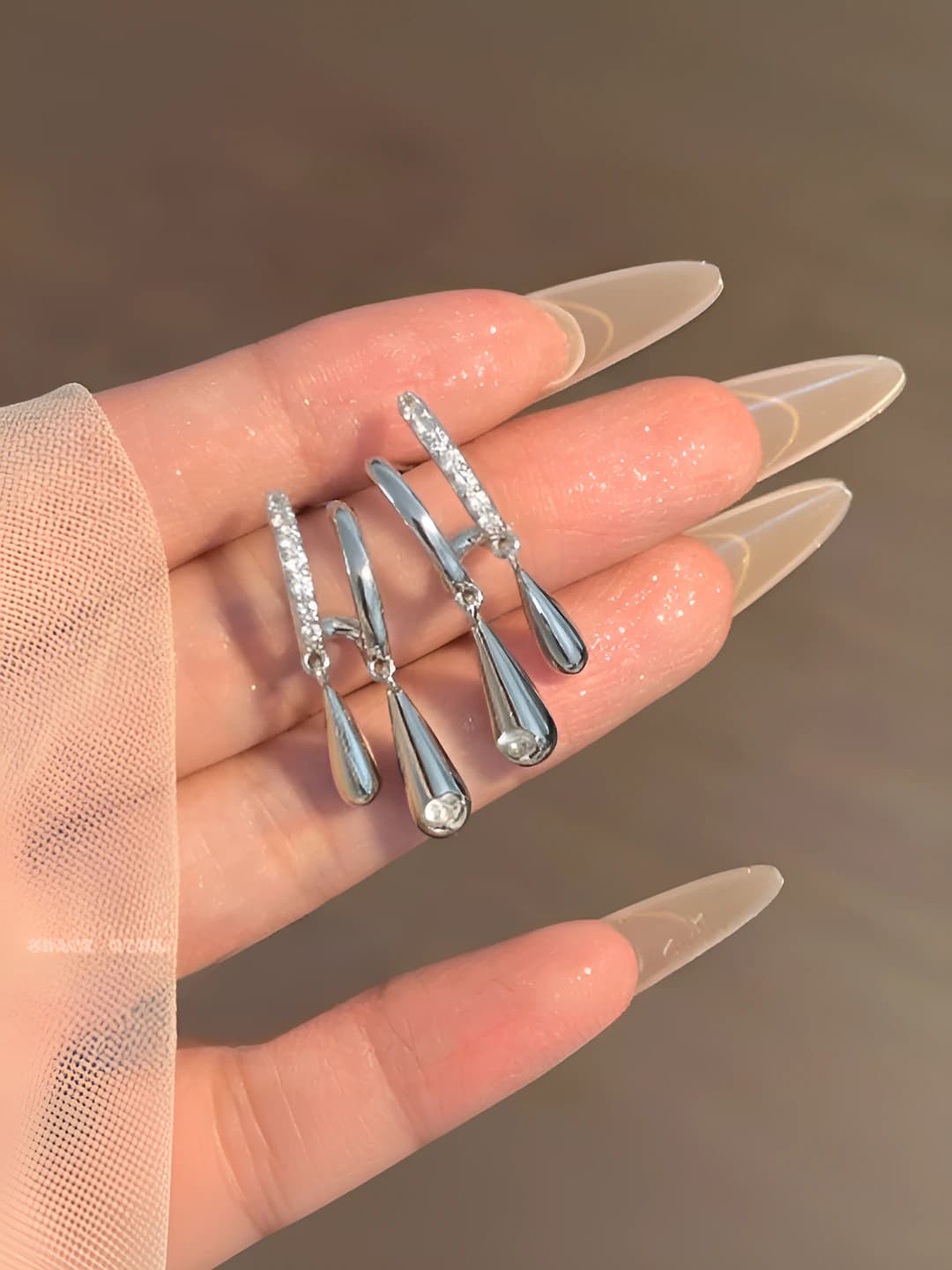 Silver zircon drop studs