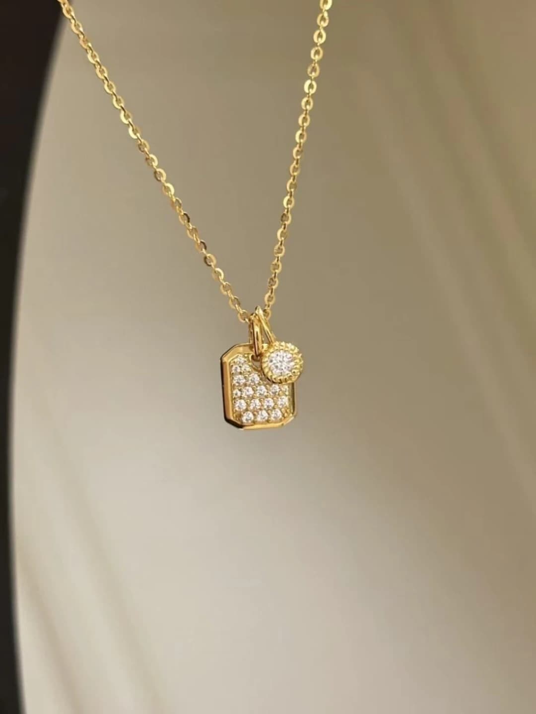 Women's pendant necklace with geometric charm, brass, 41-50 cm, sweet and simple design