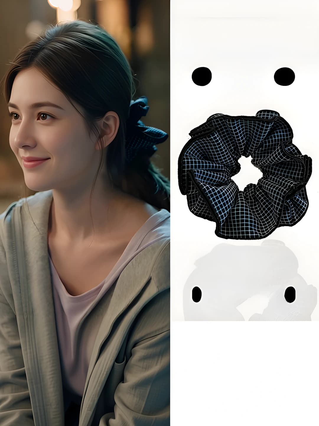 2# Blue striped plaid hair tie 17 cm