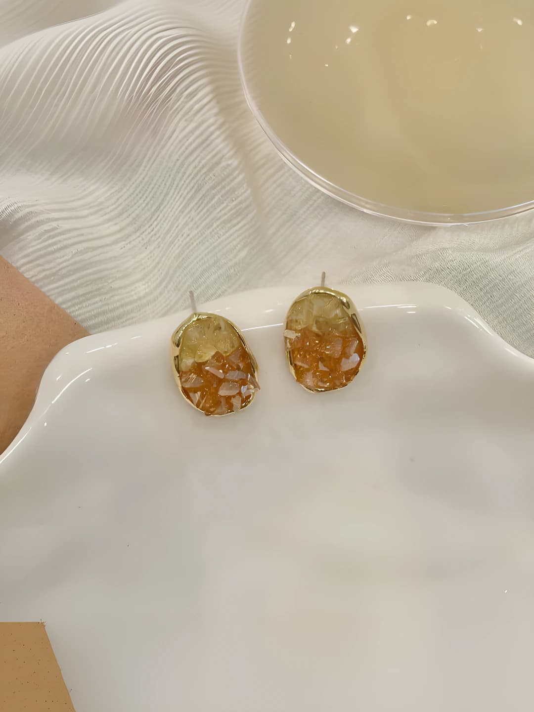 Orange crystal studs