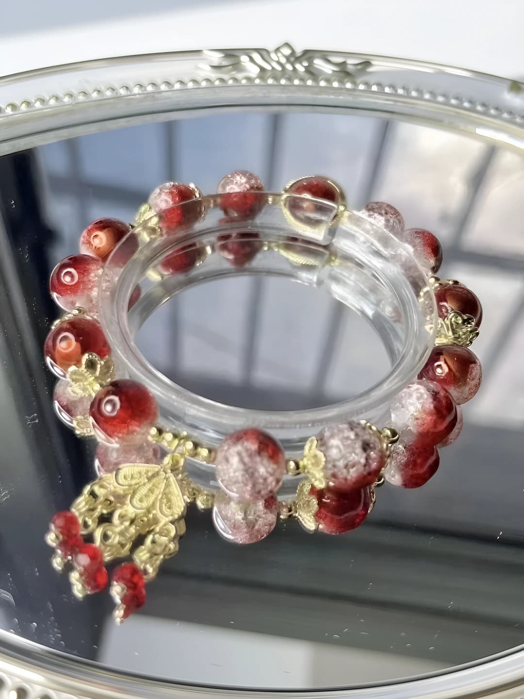 Floral red pearl bracelet
