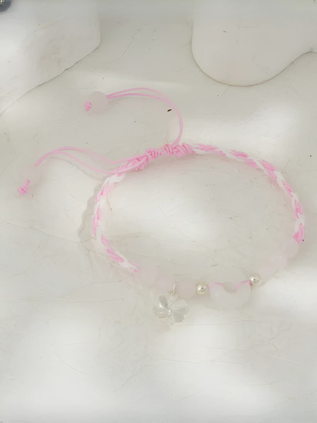 Lucky clover safety buckle braided bracelet Pink