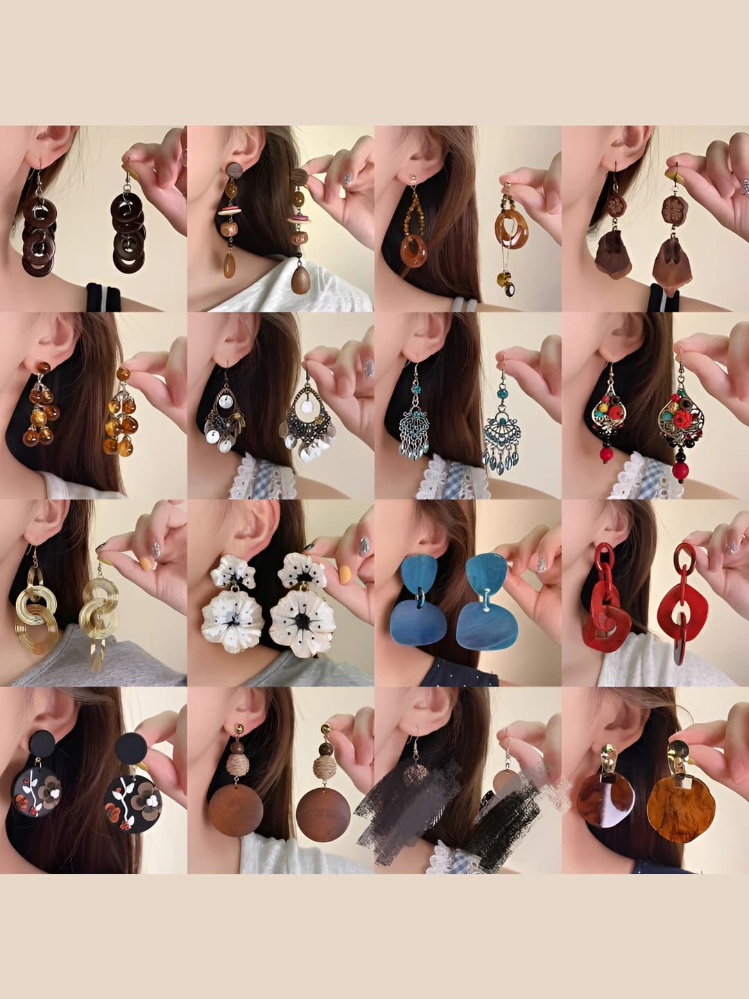 Women's retro wooden round handmade earrings