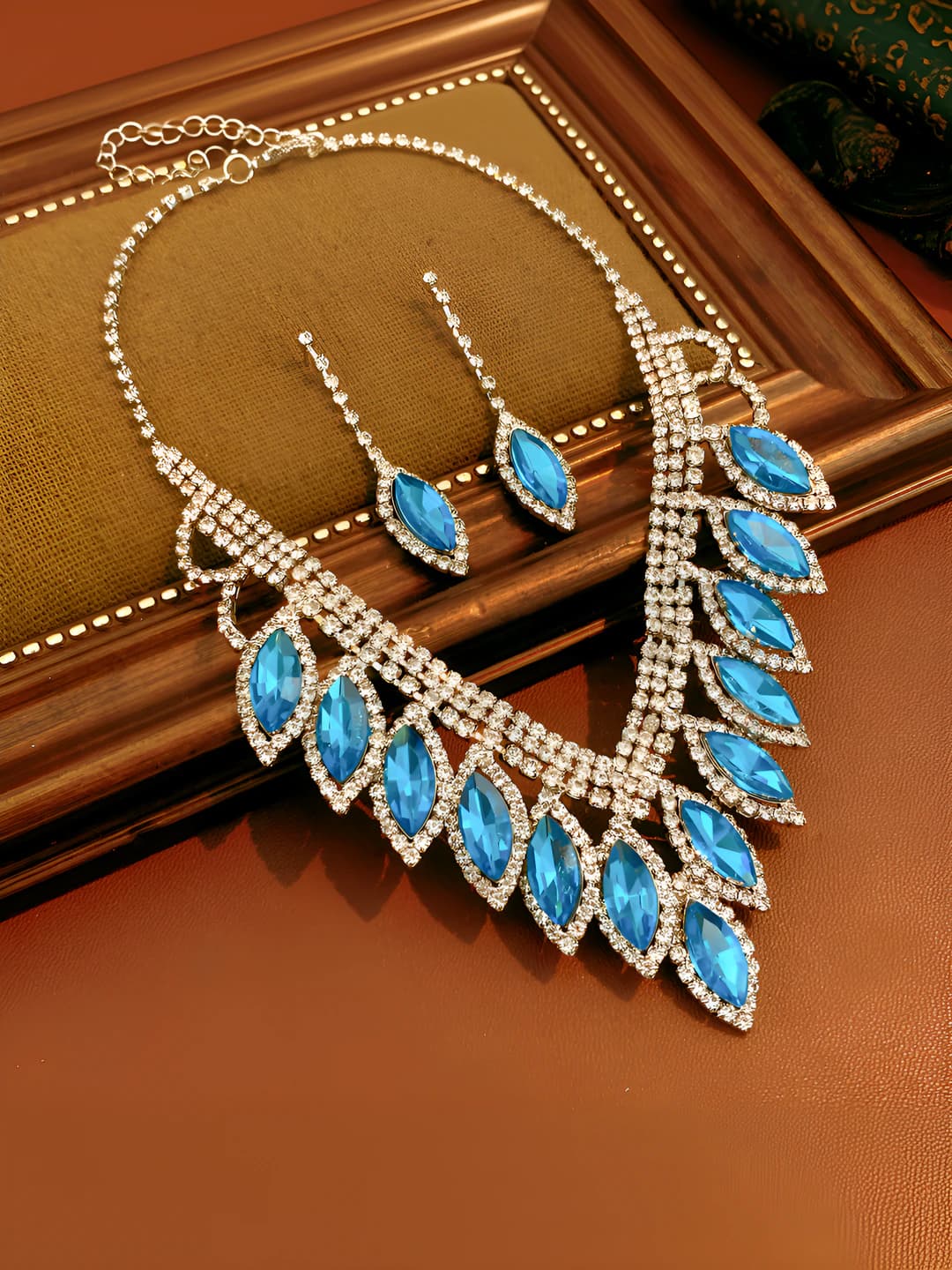 45# Earrings & Necklace - Silver - Blue (2-piece set)