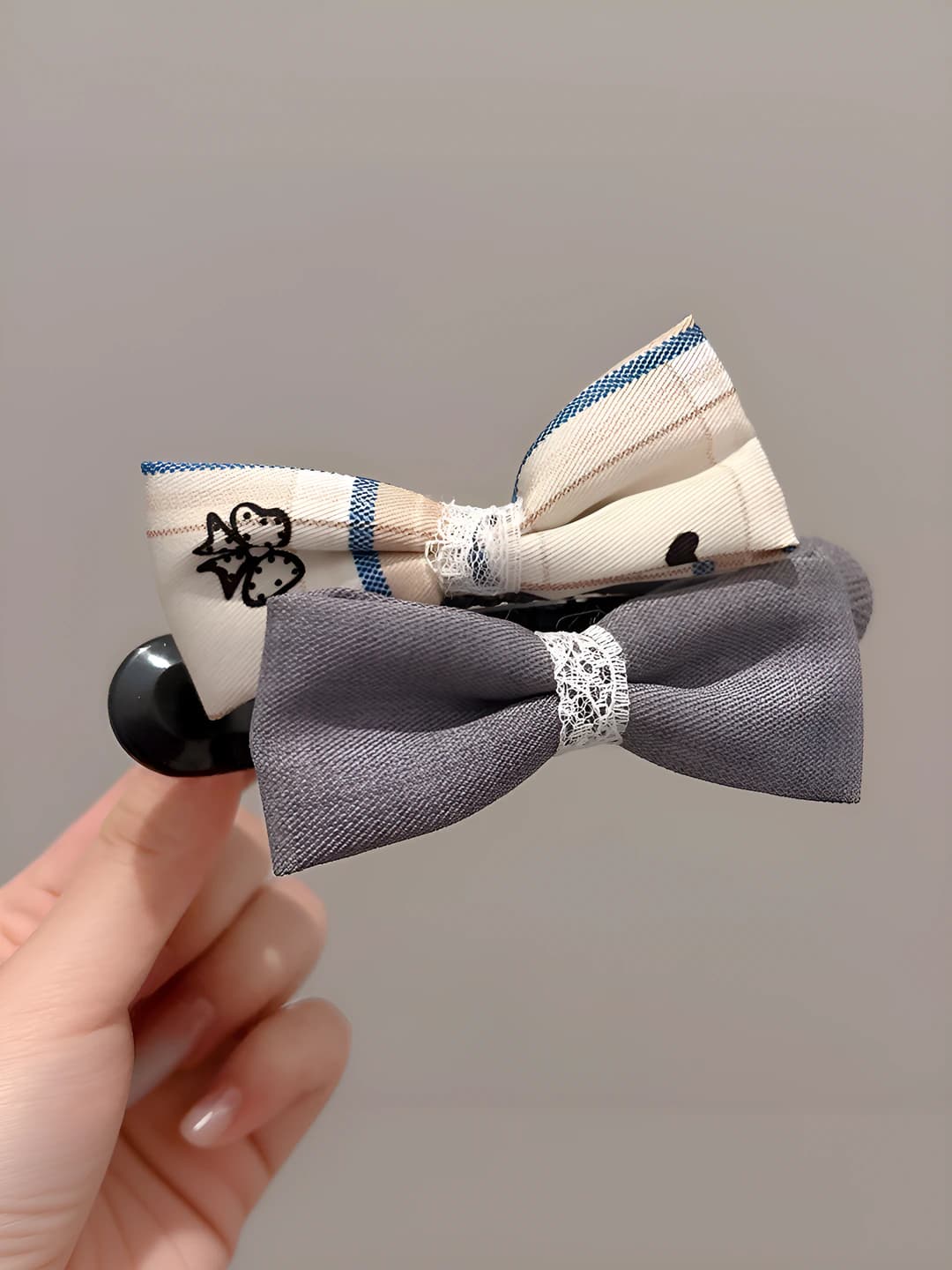 3# Light blue + blue striped double bow clip ~11.5 cm