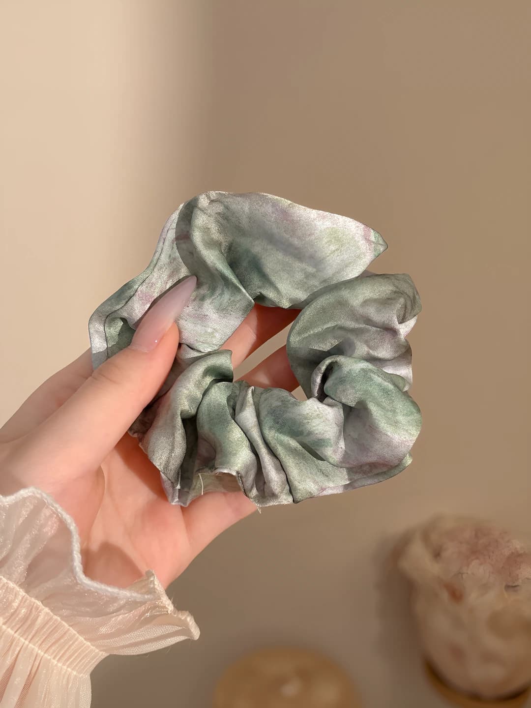 Tie-dye, satin, green, 12 cm