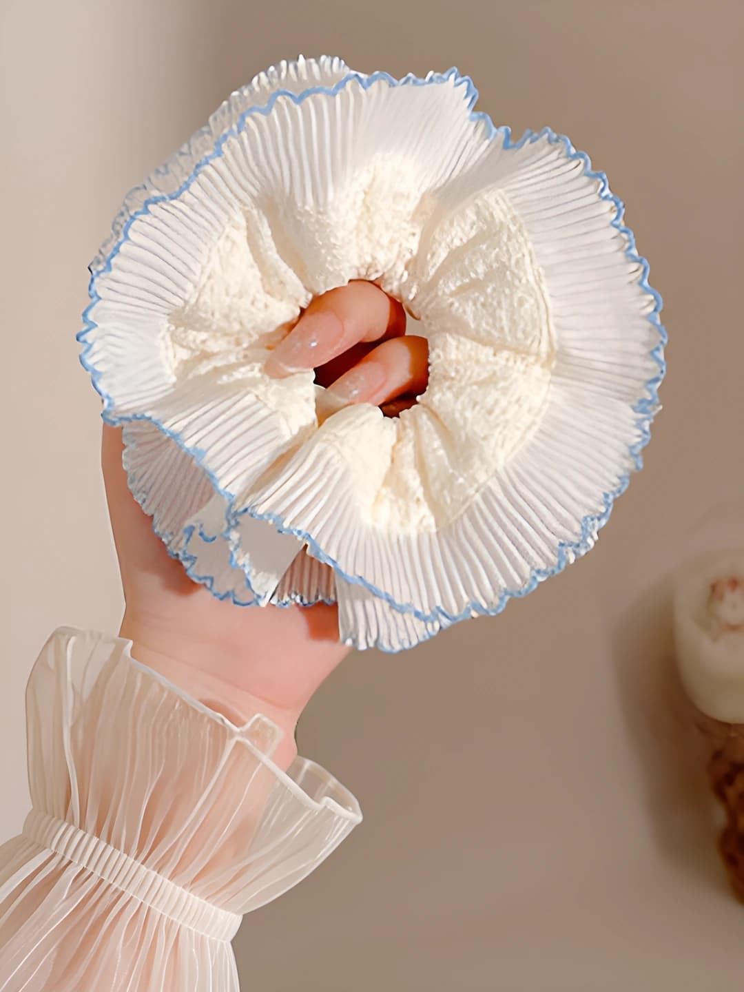 2# Double layer blue floral lace edge - 16 cm