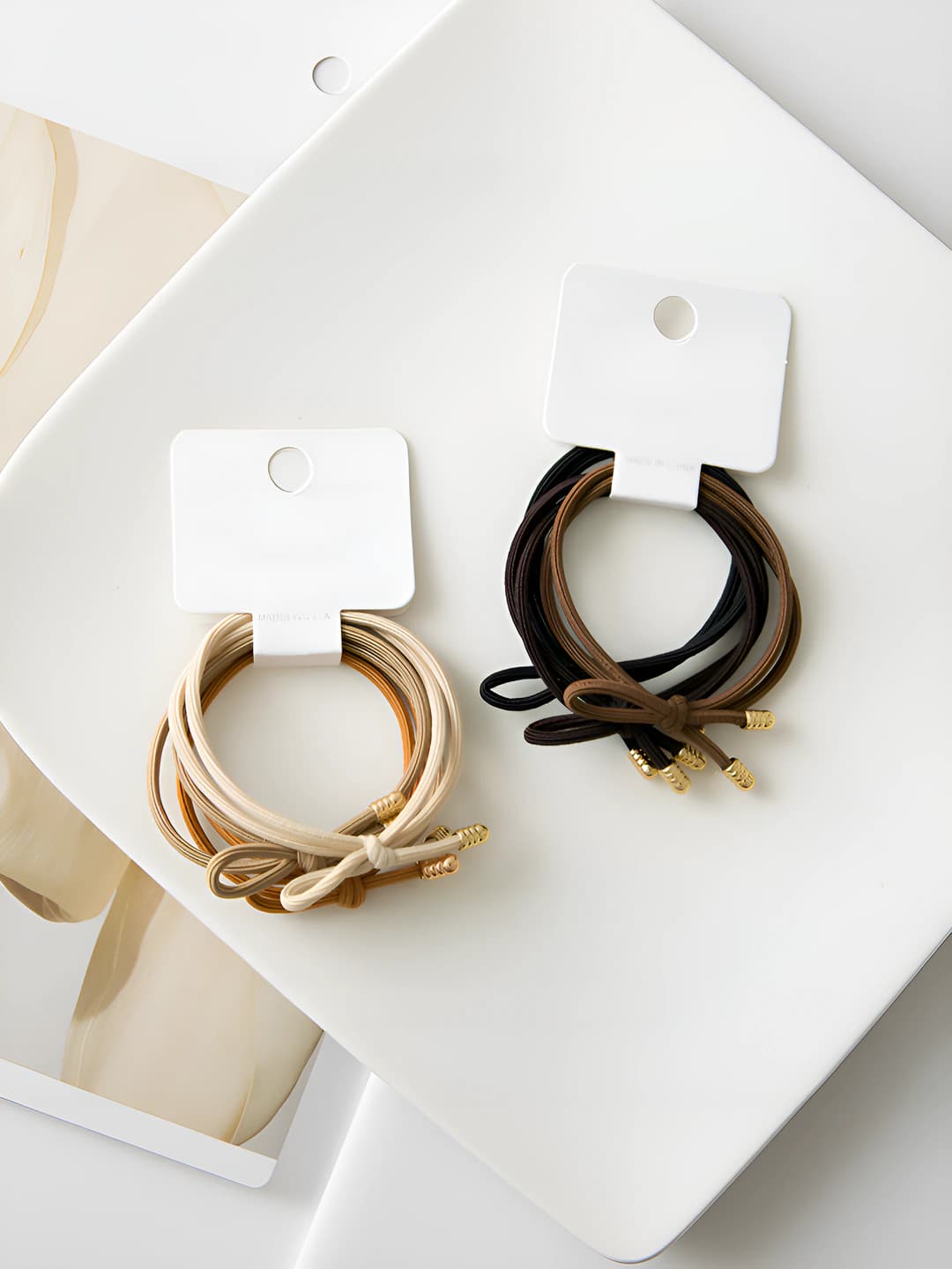 Women's hair ties: 3 pcs, coffee color, simple style, high stretch, handmade from cord