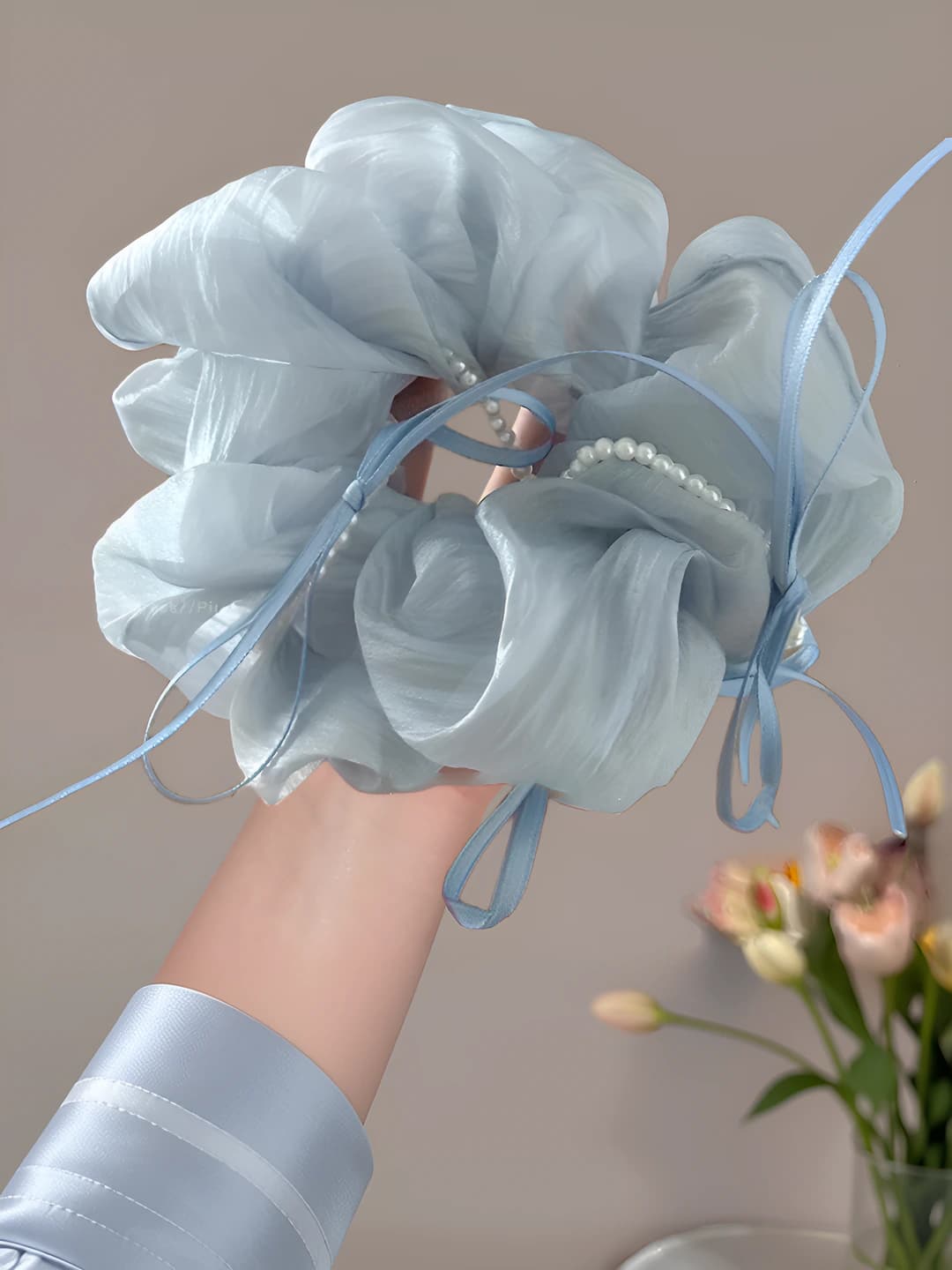 1# Blue mesh hair tie 9 cm