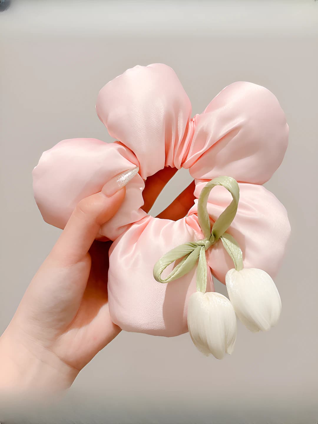 1# Pink tulip floral hair tie - 17 cm