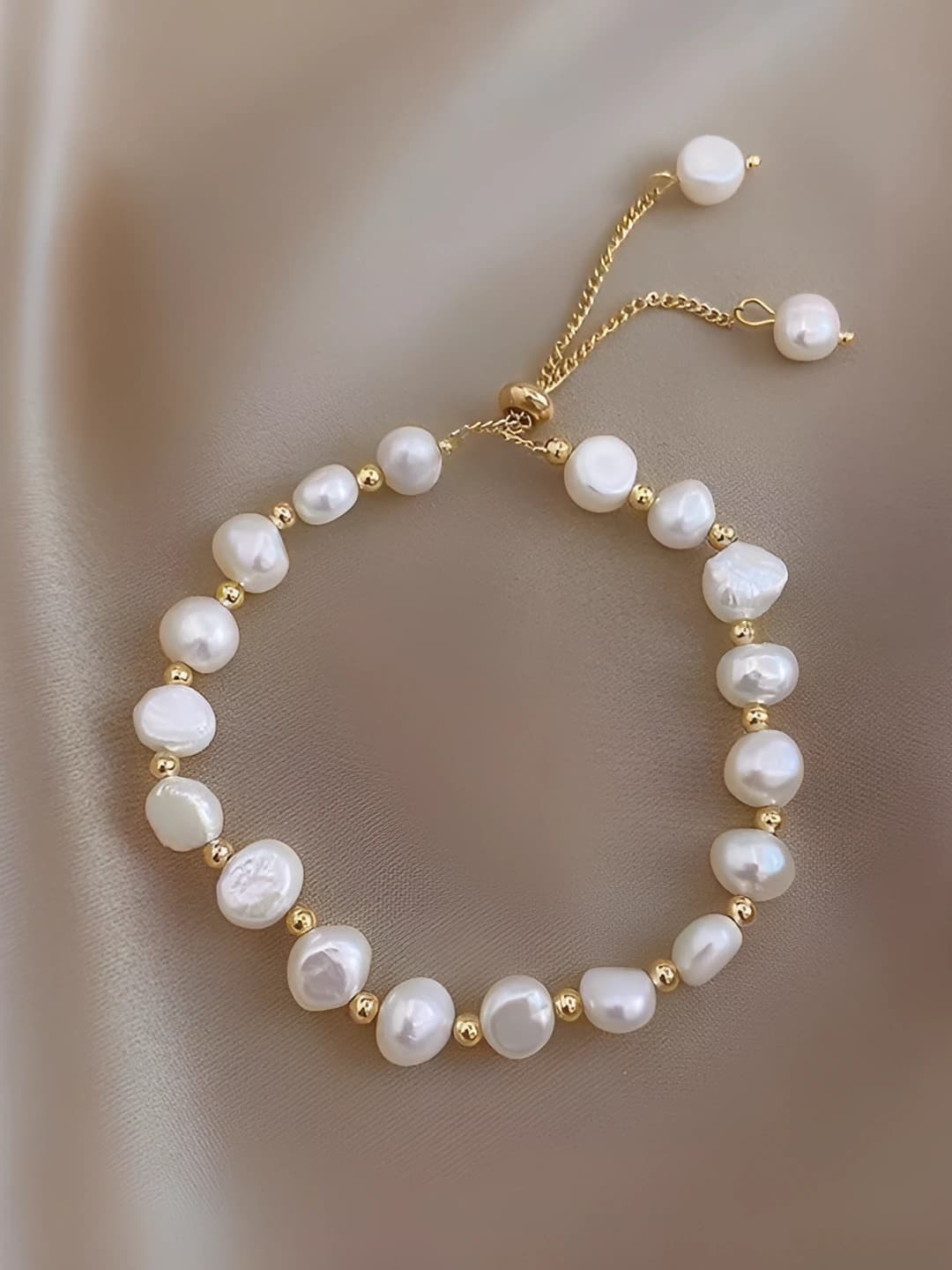 Women's retro baroque irregular shape simulated pearl adjustable drawstring bracelet