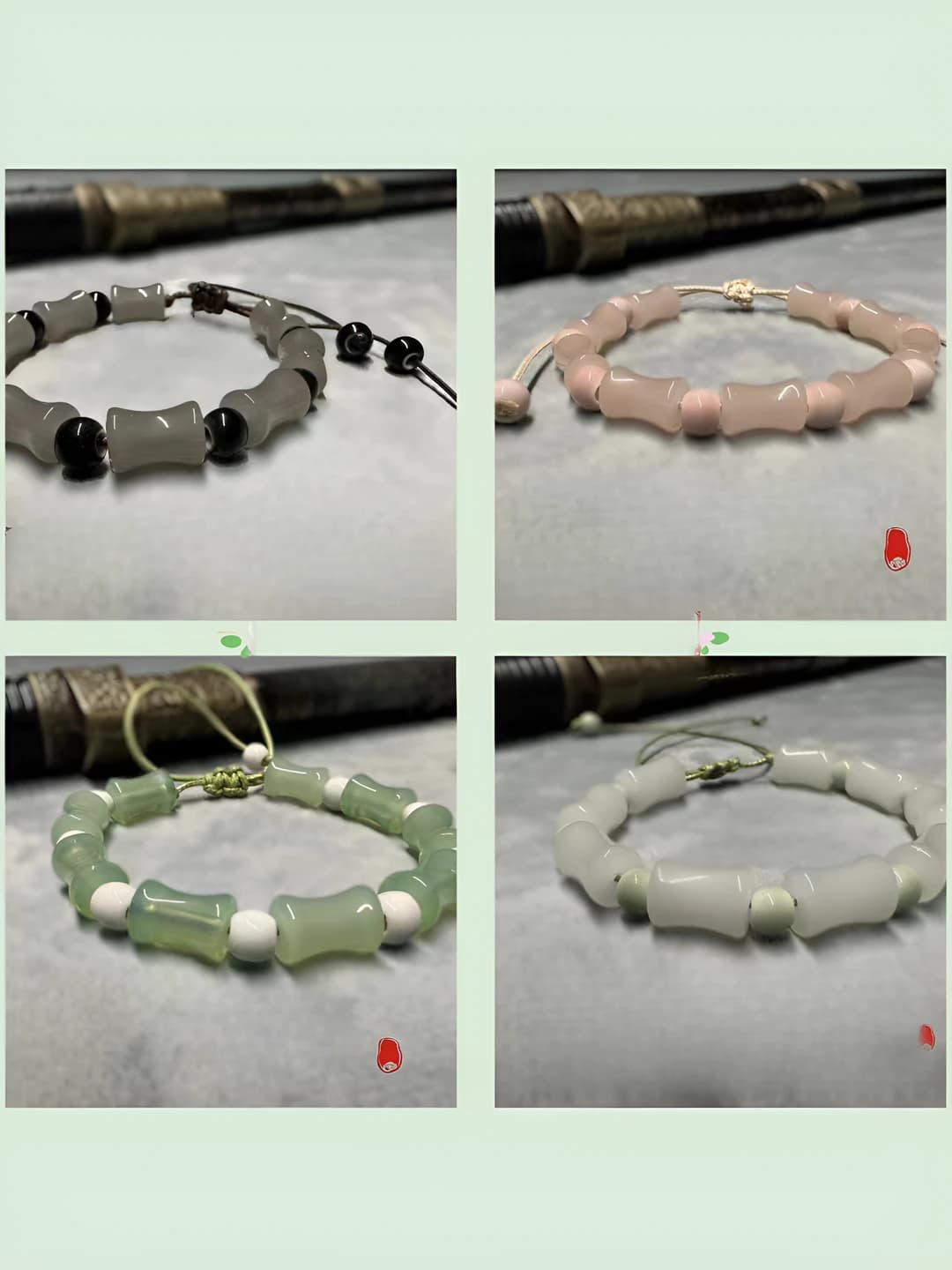 O'g'il va qizlar uchun bambuk shaklidagi yopiq to'plam, shisha va filigran material, qo'lda to'qilgan, xitoy uslubidagi bilaguzuk