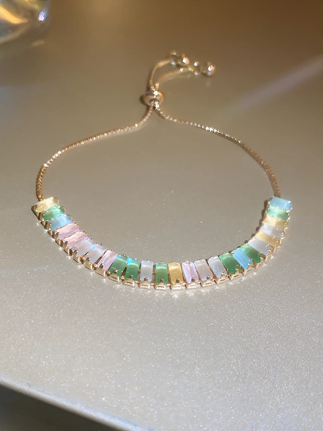 30# Bracelet - Gold - Multicolour rectangle