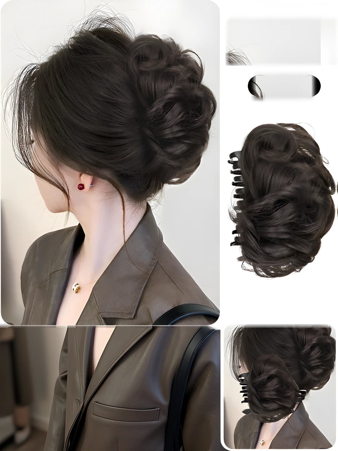Brown-black voluminous hair clip