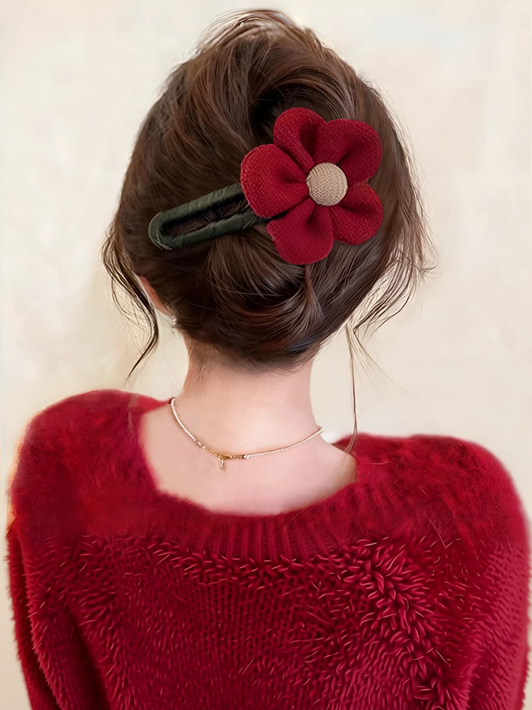 Red flower hair clip-10 cm