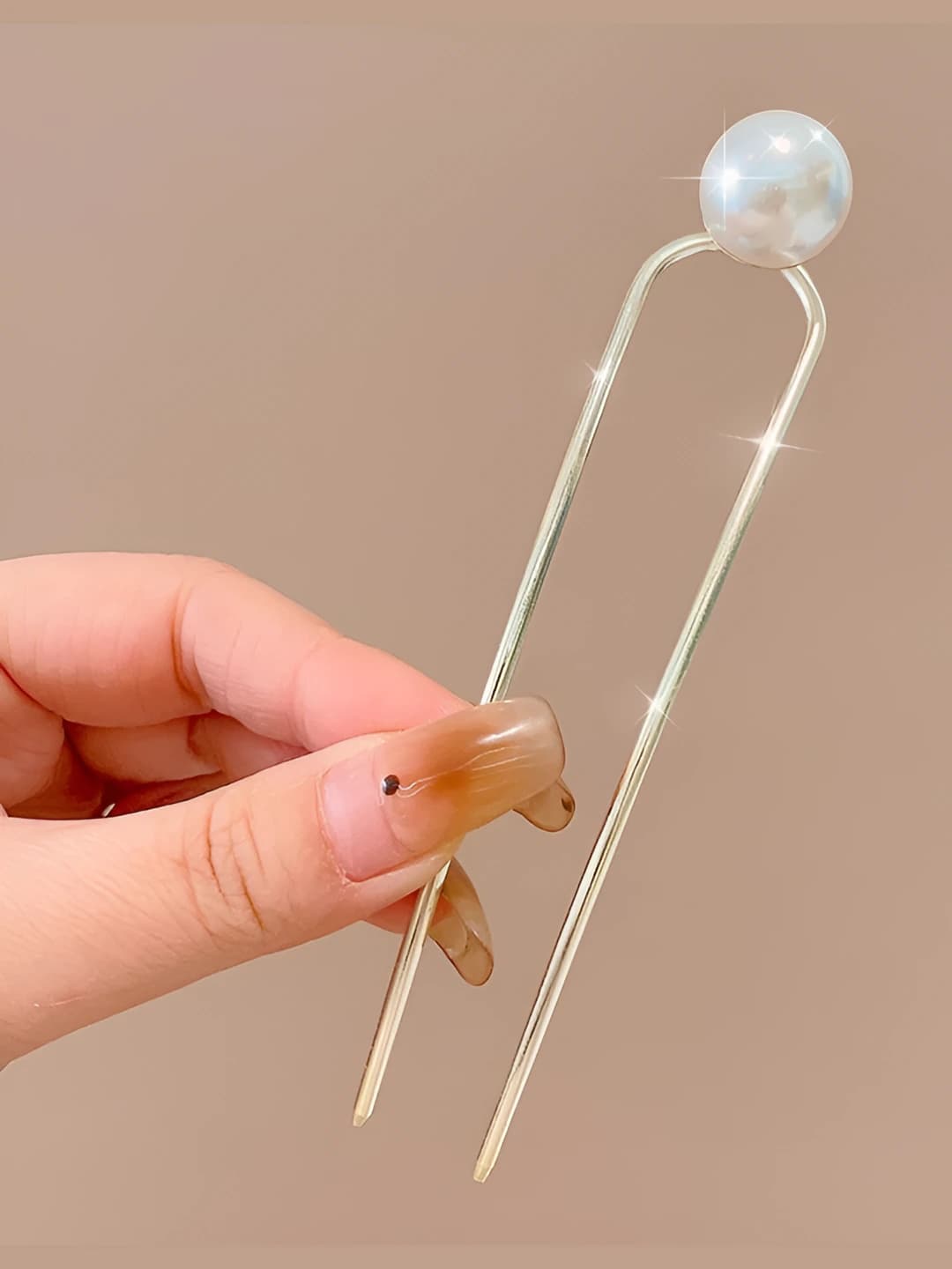Gold pearl hairpin - 12.2 cm