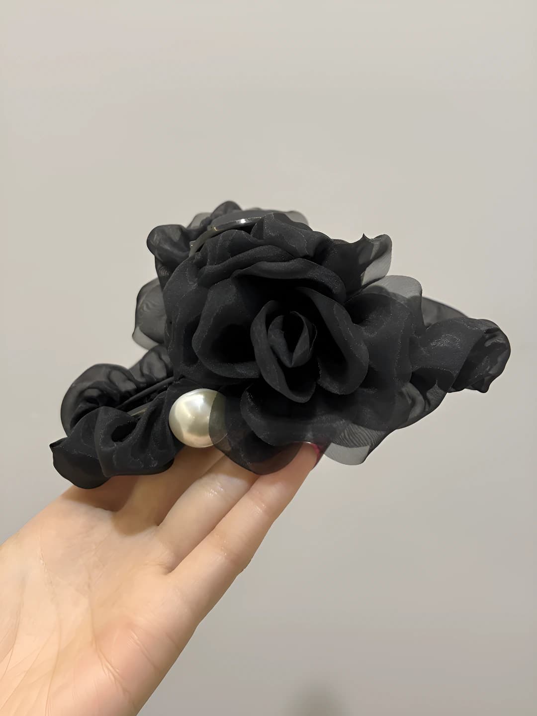 Black mesh flower pearl, 13 cm
