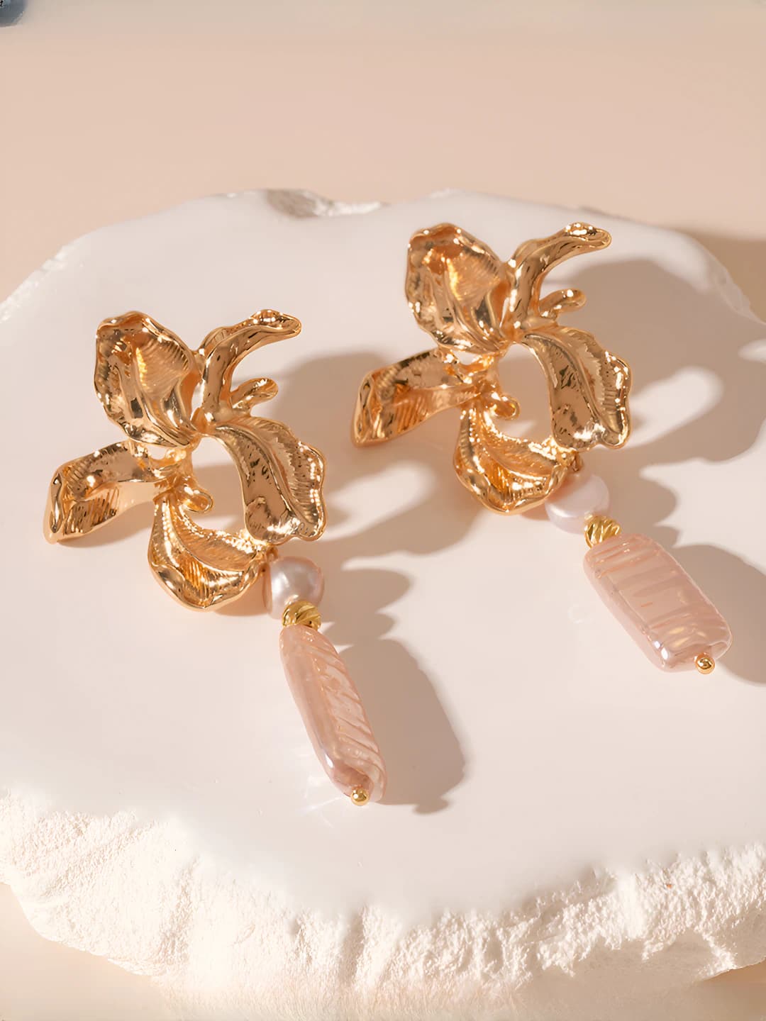 Silver post - Gold iris earrings