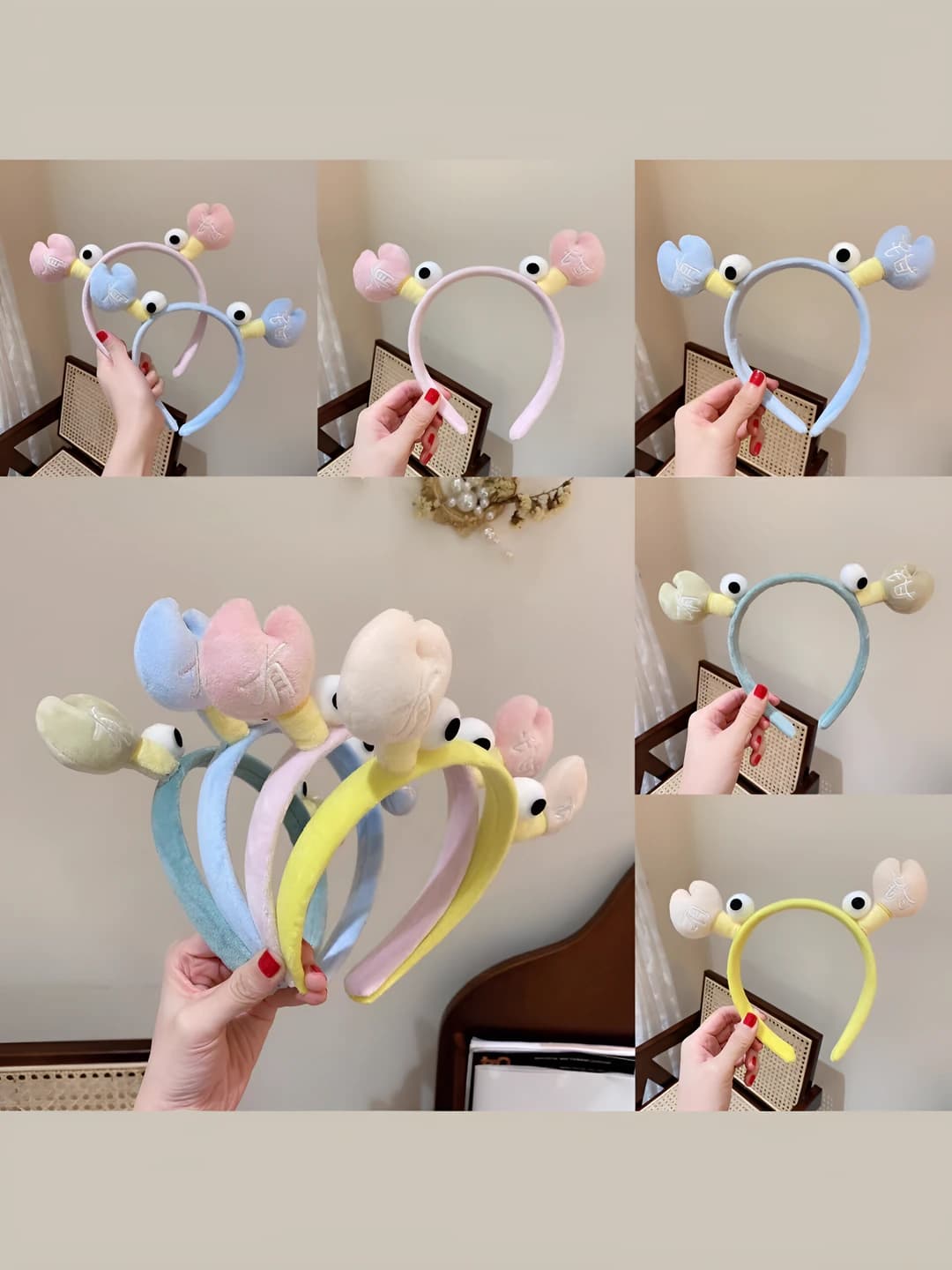 Women's plush crab headband for autumn-winter, for face washing and mask application