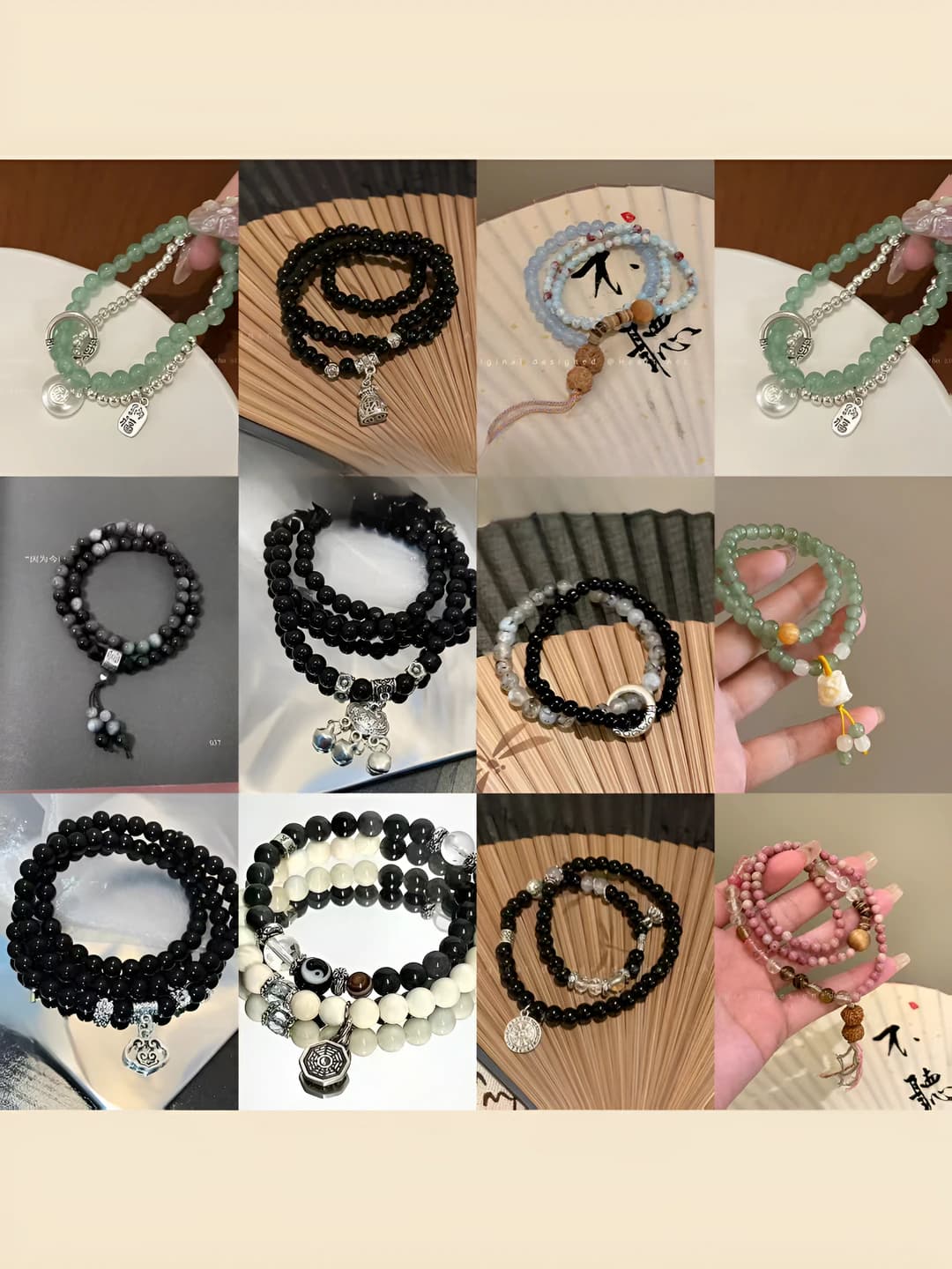 Women's retro style two-layer glass beaded bracelet with geometric design element