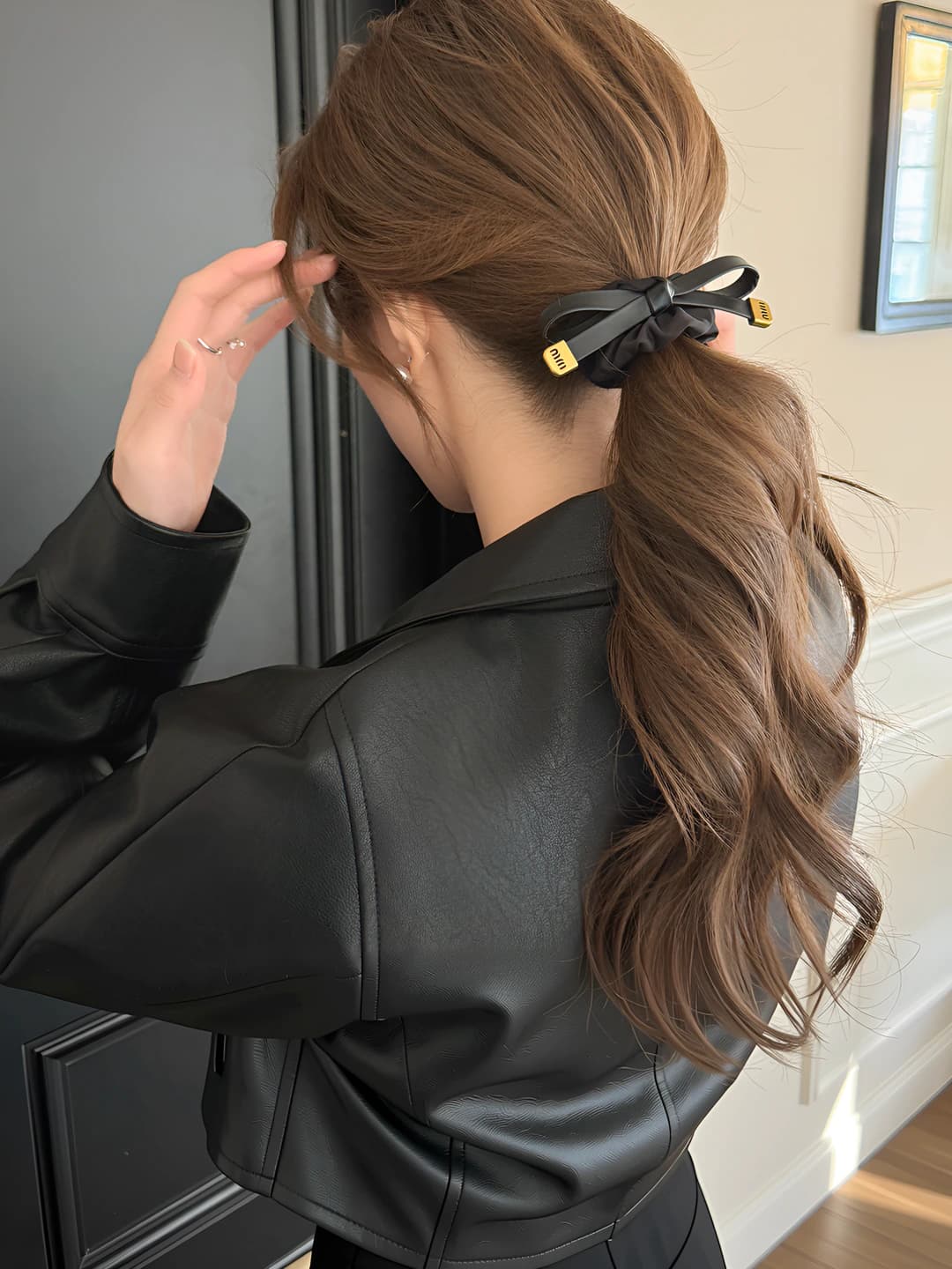 Women's Korean style stretch polyester hair tie with bow design