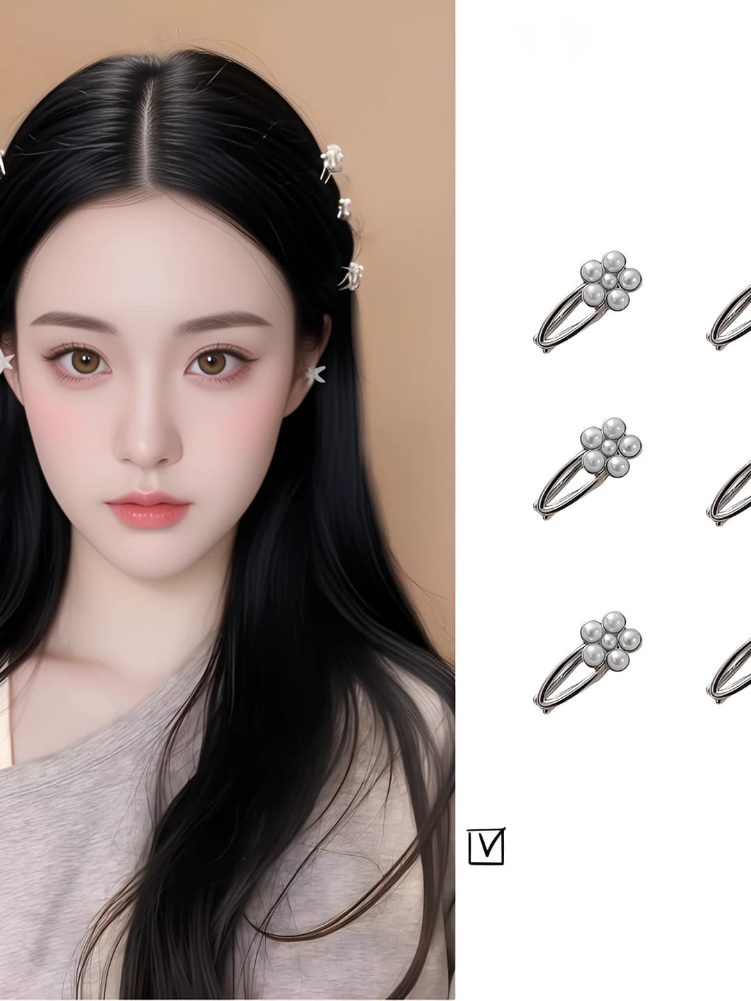 Women's hair clips and combs with pearl flower, Japanese-Korean style, crystal design element