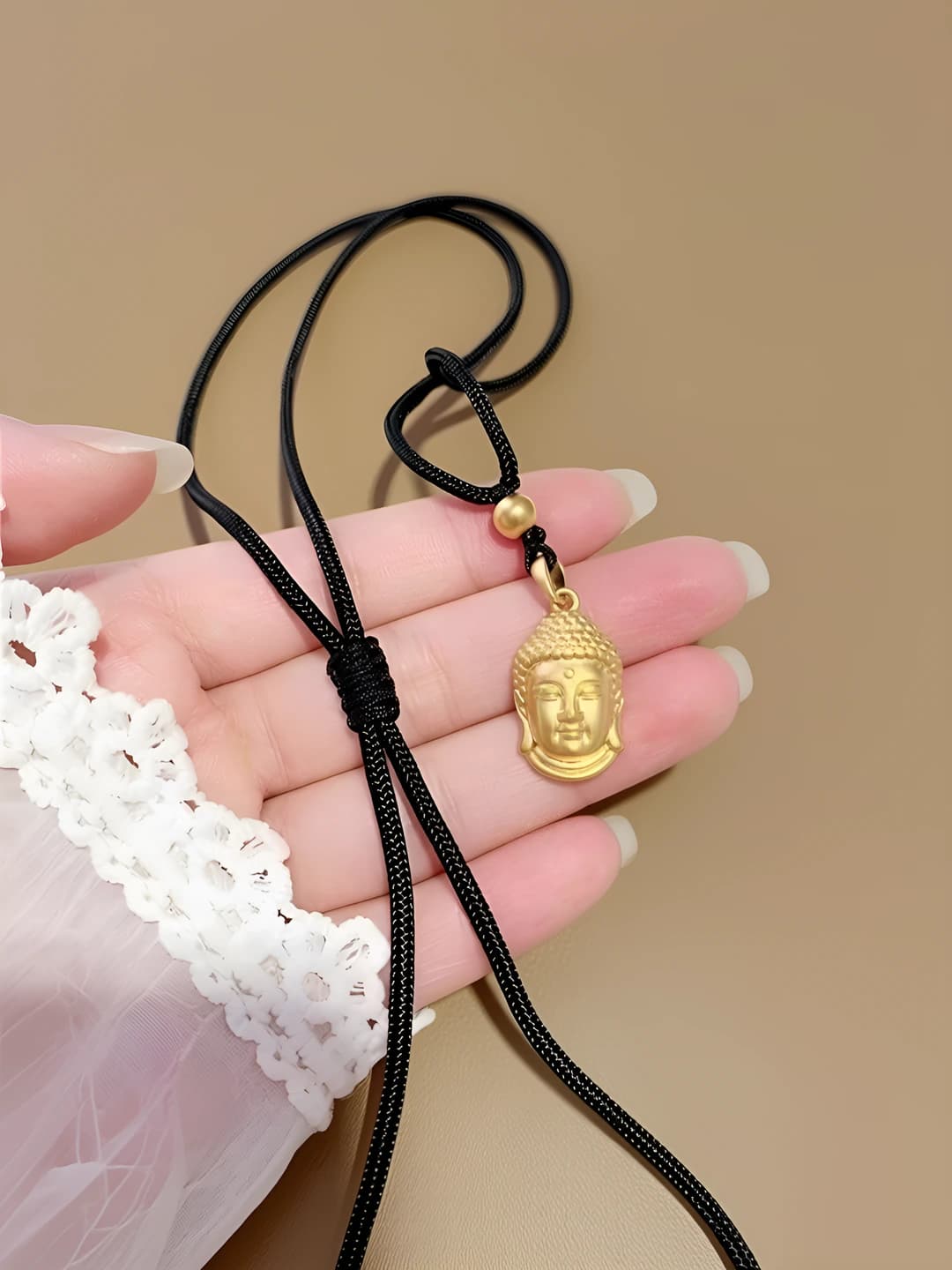 Black cord Buddha head necklace [1 pc]